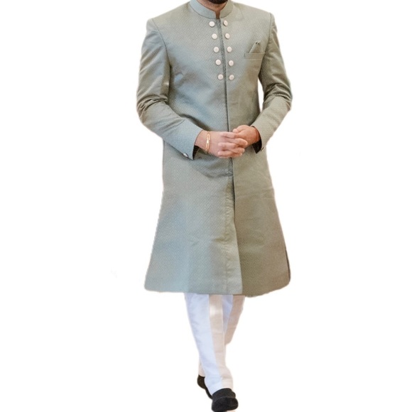 Custom Sage Green Men’s Achkan - Picture 1 of 3